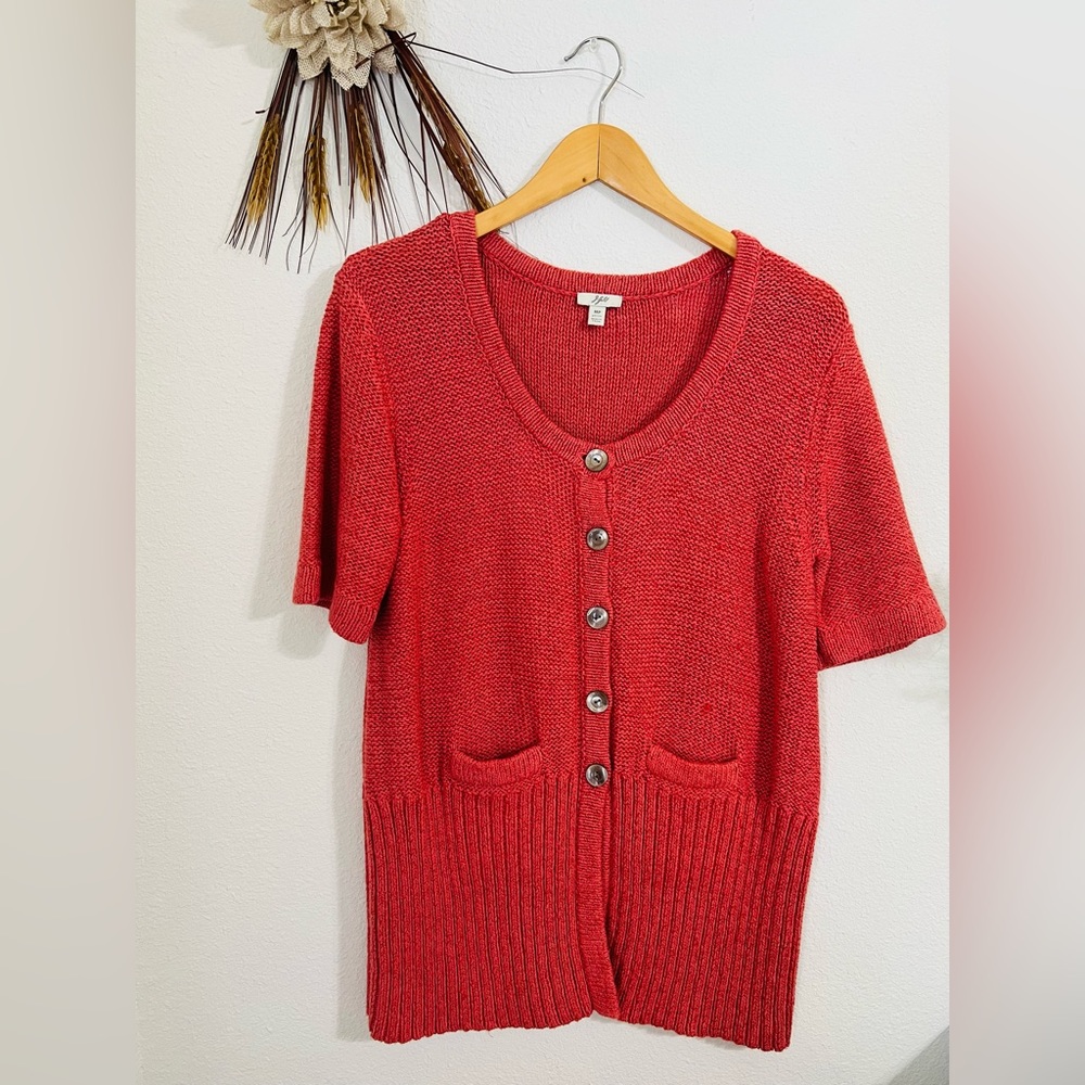J.Jill Coral Orange Knit Sweater Cardigan Petites Medium - Picture 1 of 8